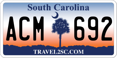 SC license plate ACM692