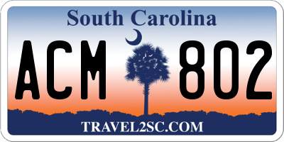SC license plate ACM802