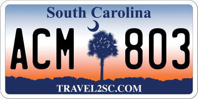 SC license plate ACM803