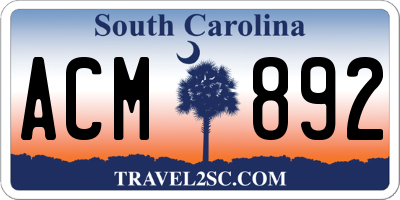 SC license plate ACM892