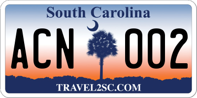 SC license plate ACN002