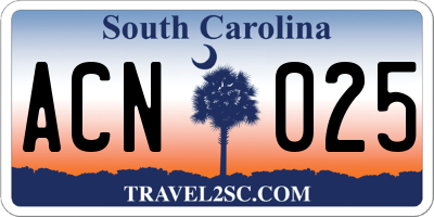 SC license plate ACN025