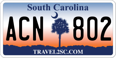 SC license plate ACN802