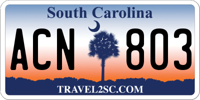 SC license plate ACN803