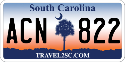 SC license plate ACN822