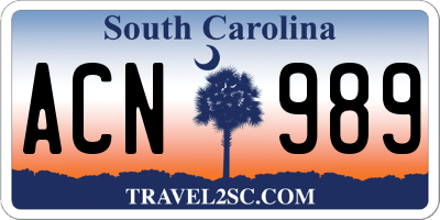 SC license plate ACN989