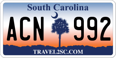 SC license plate ACN992