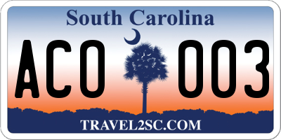 SC license plate ACO003