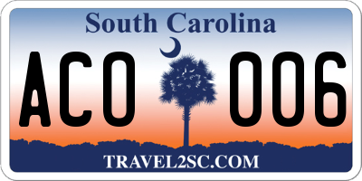 SC license plate ACO006