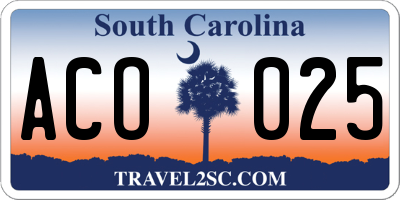 SC license plate ACO025
