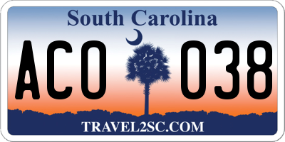 SC license plate ACO038