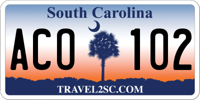 SC license plate ACO102
