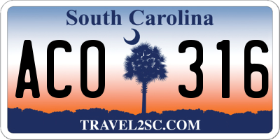 SC license plate ACO316