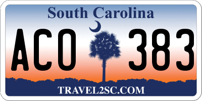 SC license plate ACO383