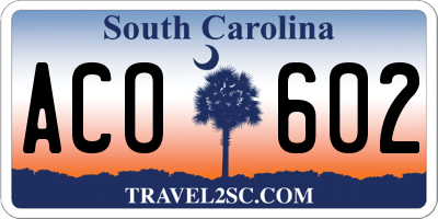 SC license plate ACO602