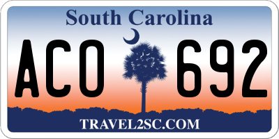 SC license plate ACO692