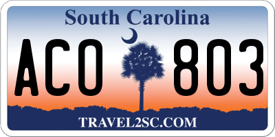 SC license plate ACO803
