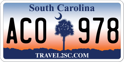 SC license plate ACO978