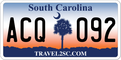 SC license plate ACQ092