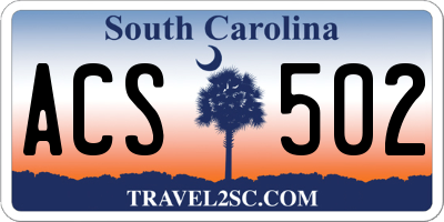 SC license plate ACS502
