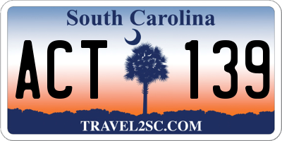 SC license plate ACT139