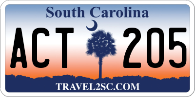 SC license plate ACT205