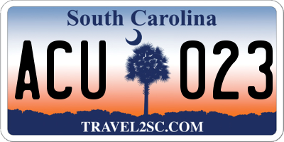 SC license plate ACU023