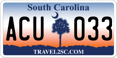 SC license plate ACU033