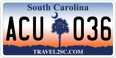 SC license plate ACU036