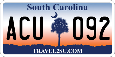 SC license plate ACU092