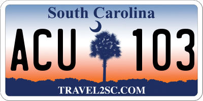 SC license plate ACU103