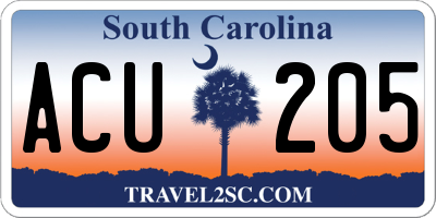 SC license plate ACU205
