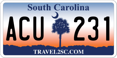 SC license plate ACU231