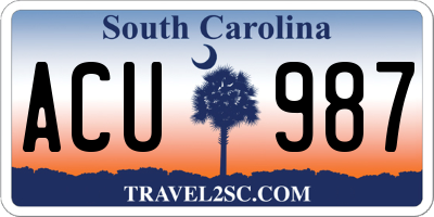 SC license plate ACU987