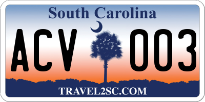 SC license plate ACV003