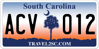 SC license plate ACV012
