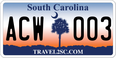 SC license plate ACW003