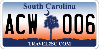 SC license plate ACW006