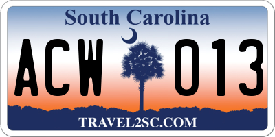 SC license plate ACW013