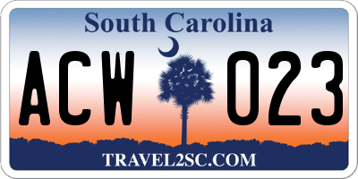SC license plate ACW023