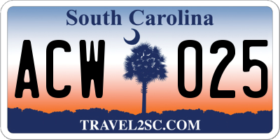 SC license plate ACW025