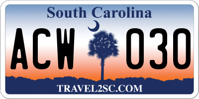 SC license plate ACW030