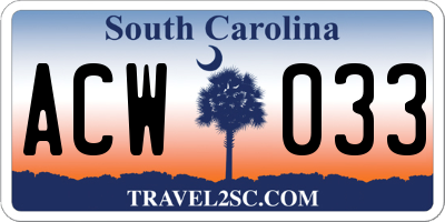 SC license plate ACW033