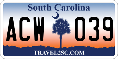 SC license plate ACW039