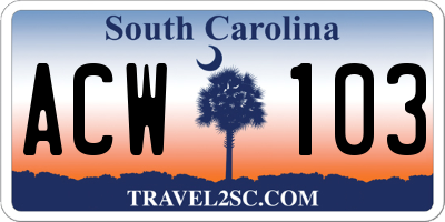 SC license plate ACW103