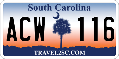 SC license plate ACW116