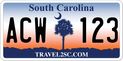 SC license plate ACW123