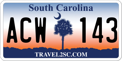 SC license plate ACW143