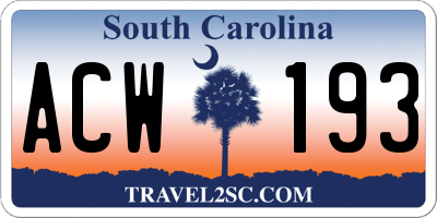 SC license plate ACW193