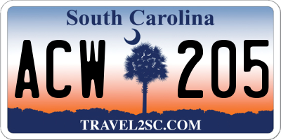 SC license plate ACW205